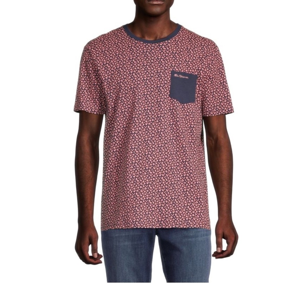 Ben Sherman Mens Navy Pink Floral Pocket T Shirt Size L